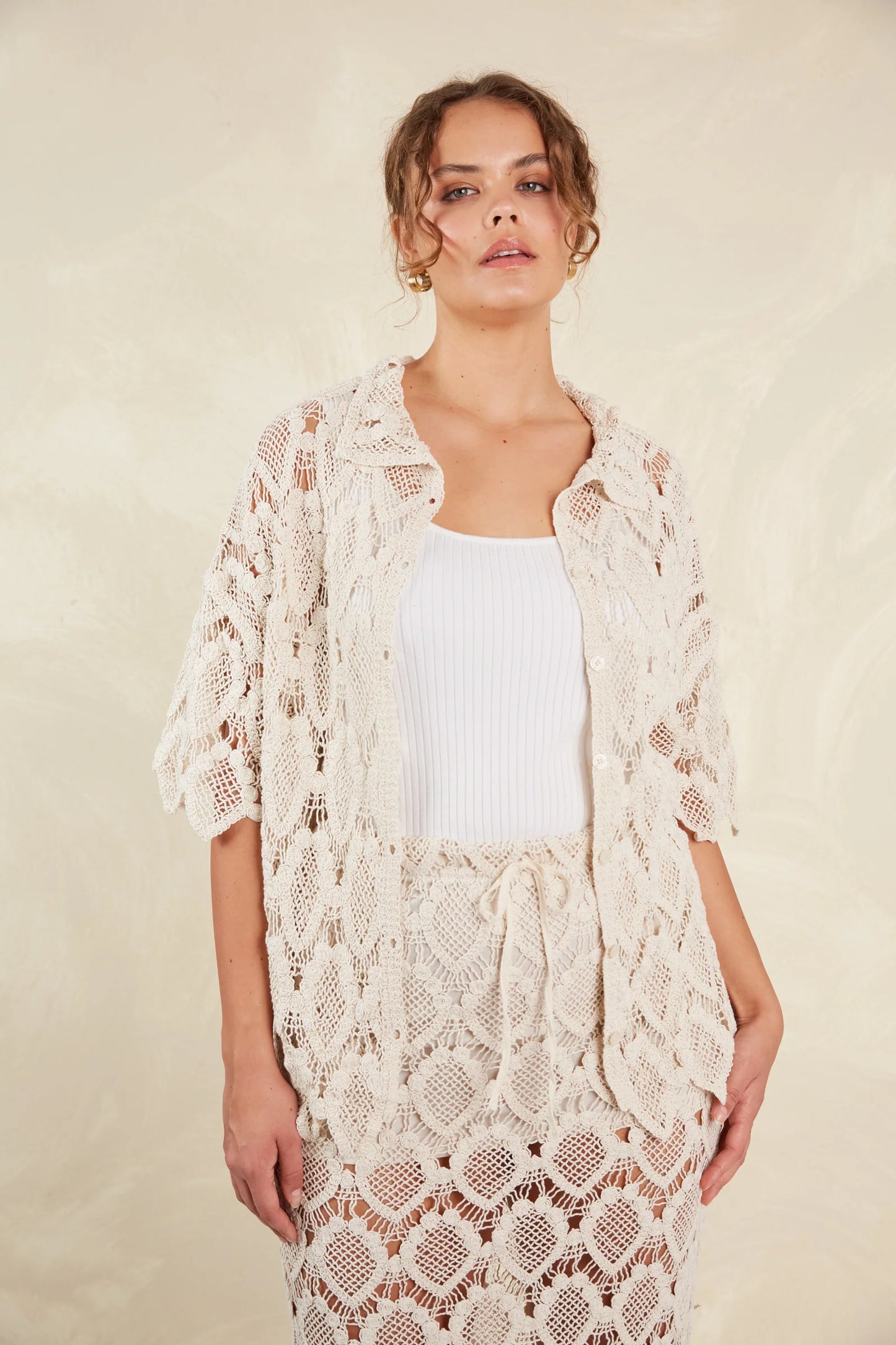 Lace Knit Beach Shirt - Canvas