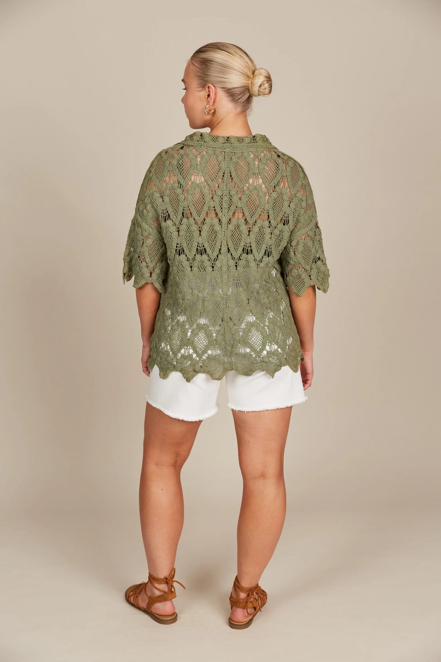 Lace Knit Beach Shirt - Olive