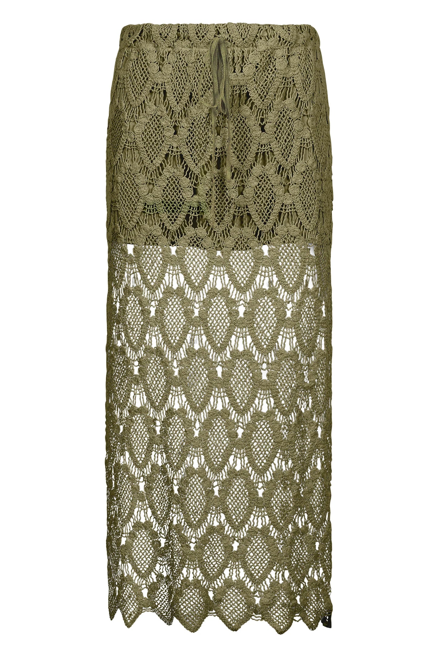 Sheer Lace Midi Skirt - Olive