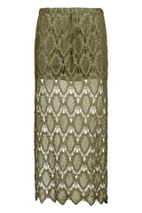 Sheer Lace Midi Skirt - Olive