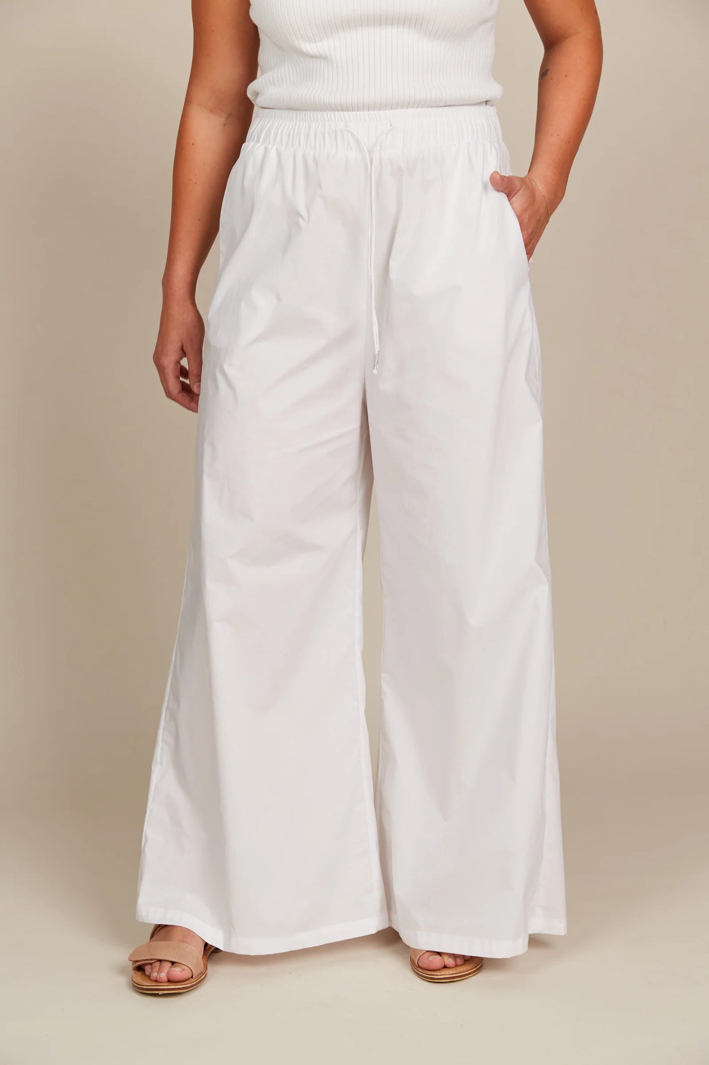 High-Rise Wide Leg Pants - White