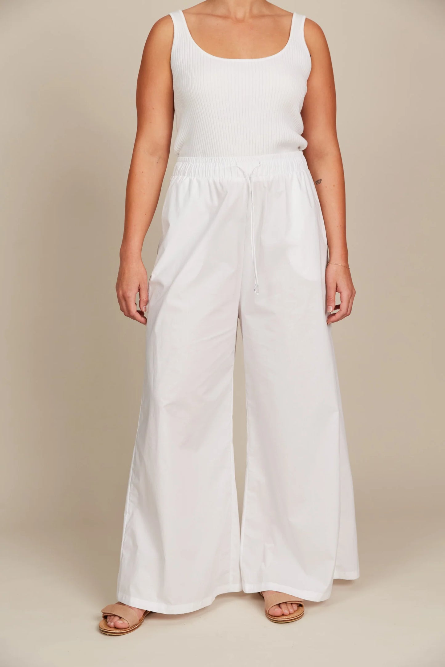 High-Rise Wide Leg Pants - White