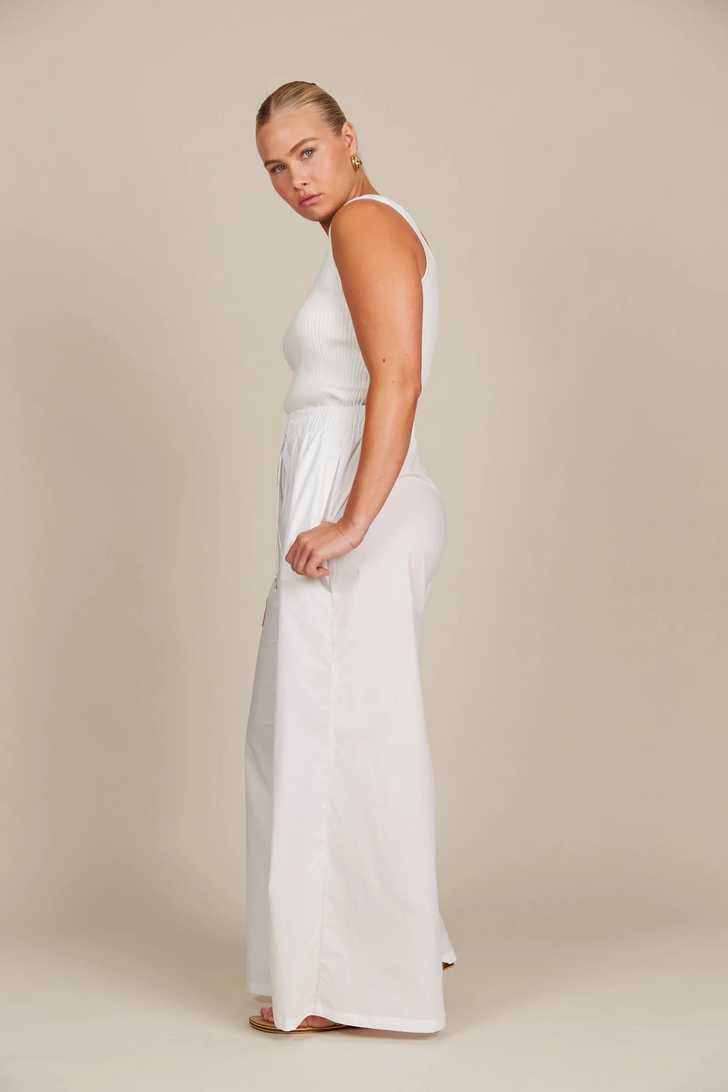 High-Rise Wide Leg Pants - White