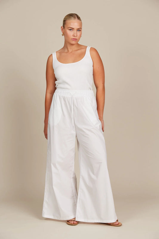 High-Rise Wide Leg Pants - White