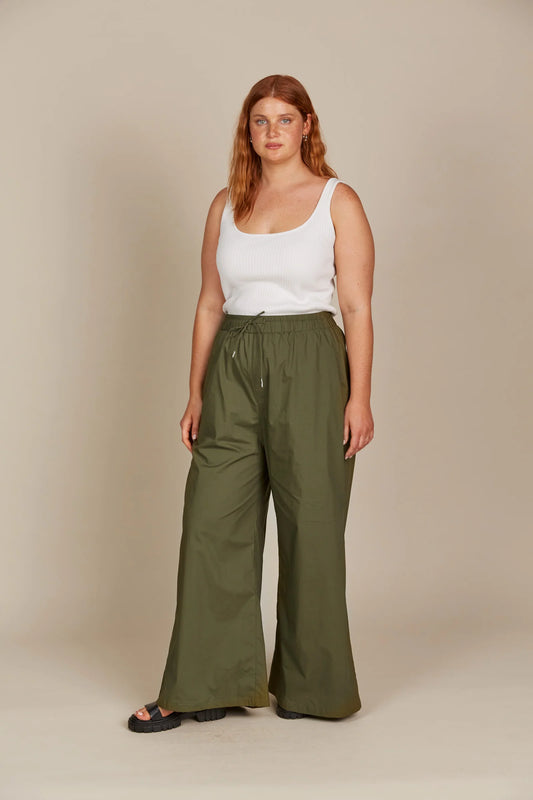 High-Rise Wide Leg Pants - Olive