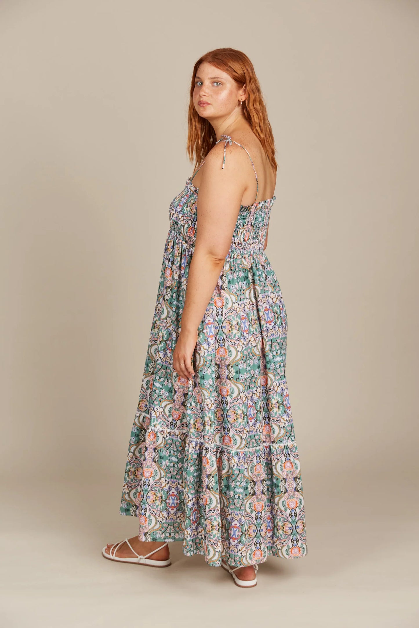 Shirred Cotton Maxi Dress - Lotus Fleuron