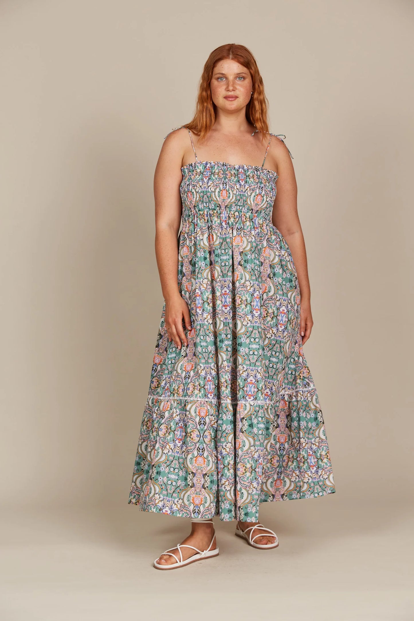 Shirred Cotton Maxi Dress - Lotus Fleuron