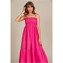 Shirred Cotton Maxi Dress - Raspberry