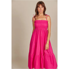 Shirred Cotton Maxi Dress - Raspberry