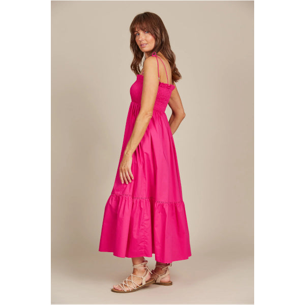 Shirred Cotton Maxi Dress - Raspberry