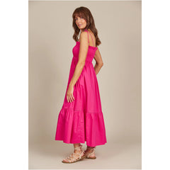 Shirred Cotton Maxi Dress - Raspberry