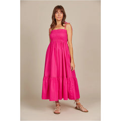 Shirred Cotton Maxi Dress - Raspberry