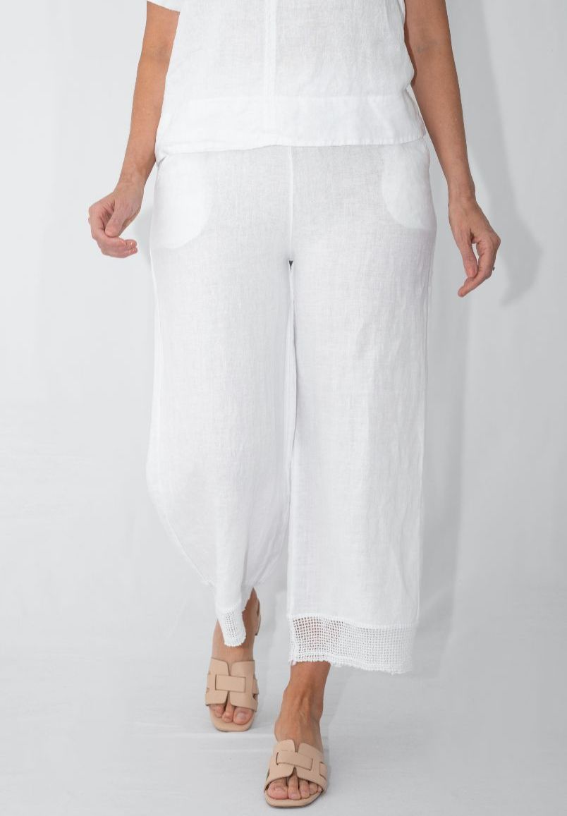 Linen Pants Mesh Hem – White