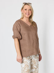 Anna Linen Top - Mocha