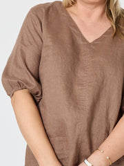 Anna Linen Top - Mocha detail