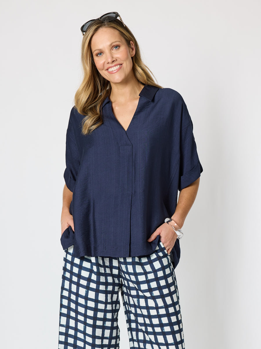 Del Mar Pleat Detail Top - Navy by Clarity
