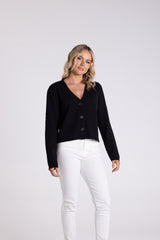 Boucle Knitted Cardigan - Black