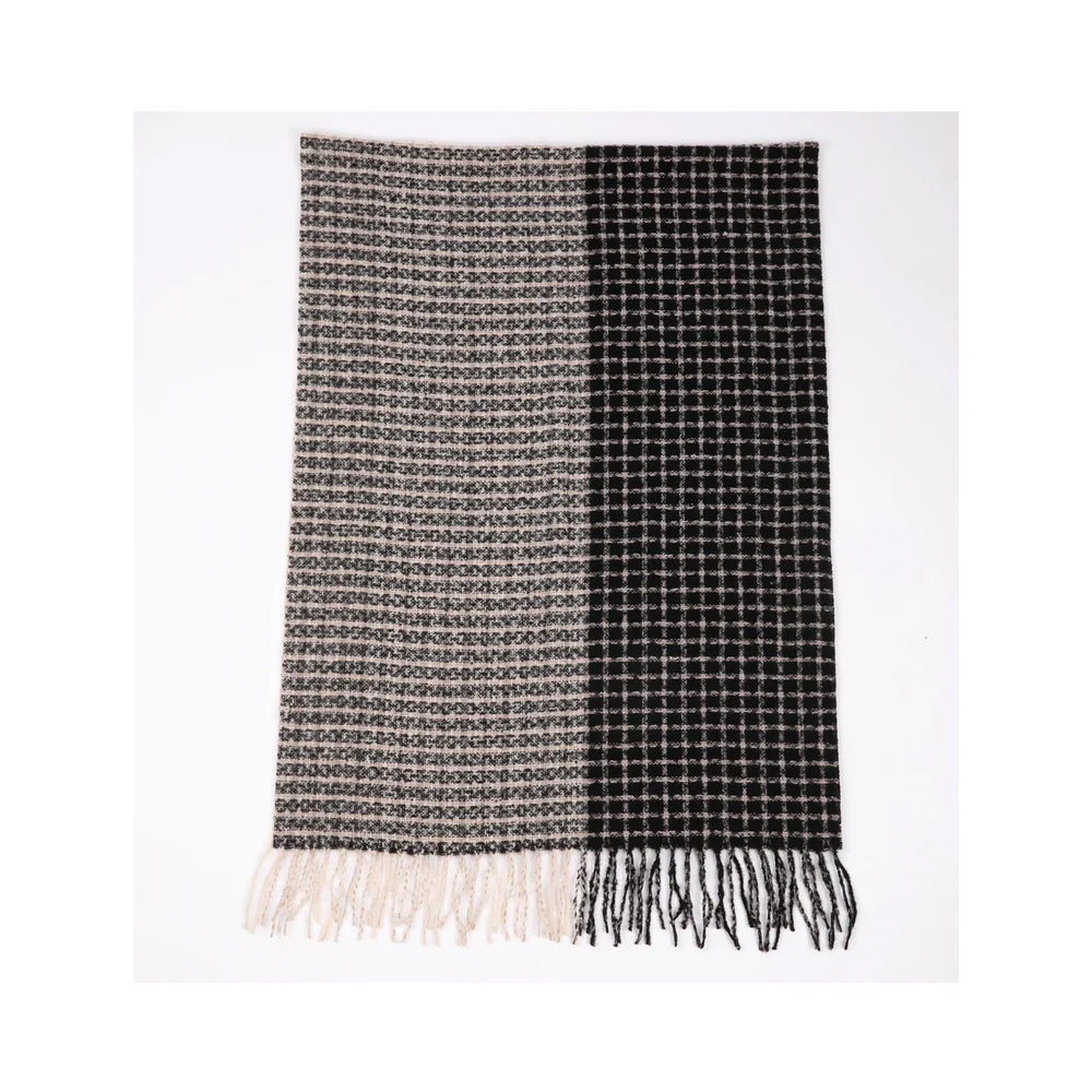 Bailey Scarf – Black Vibrant Check Acrylic Scarf with Fringe Detail
