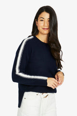 Jump Sleeve Stitch Pullover - Navy/Ivory