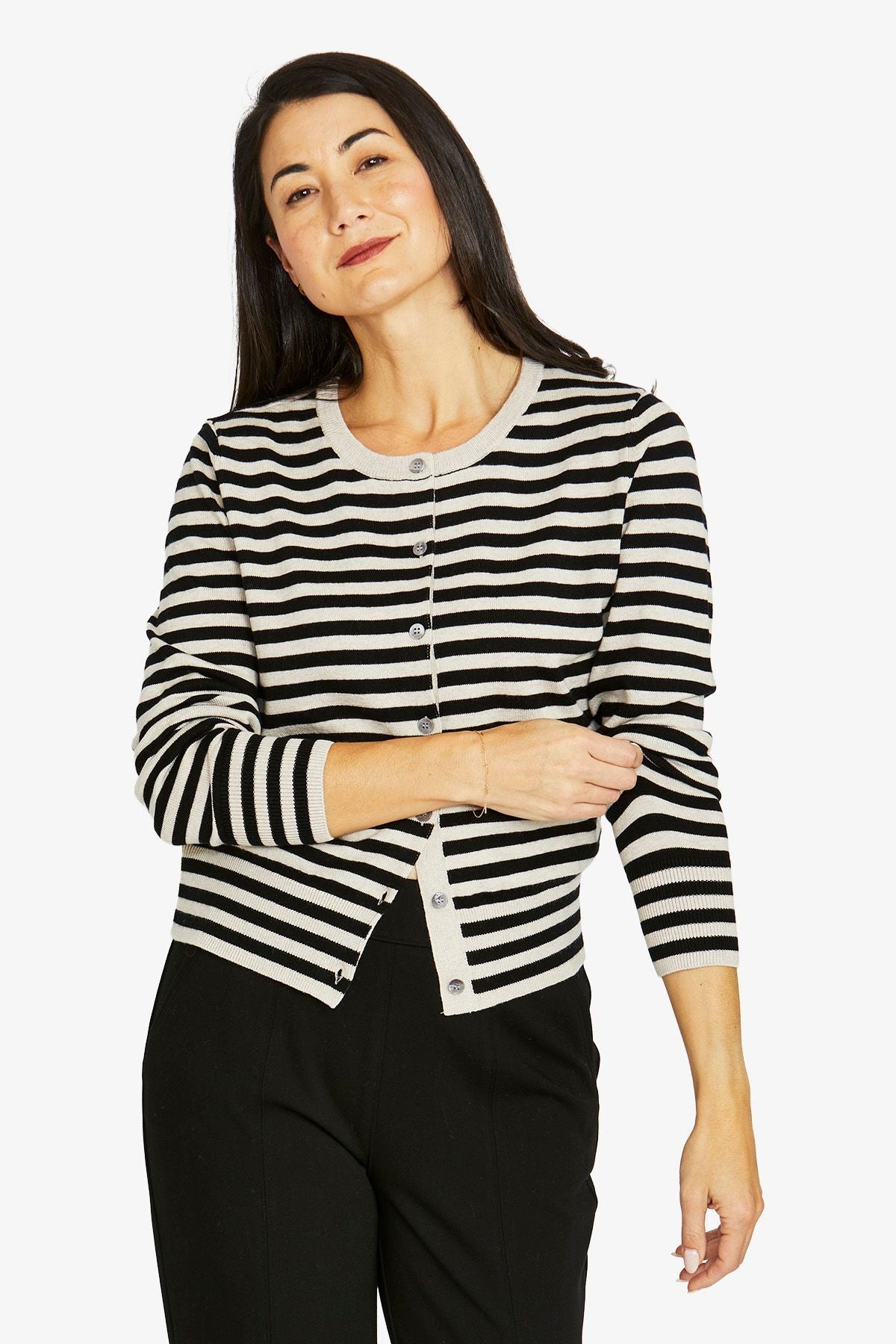 Jump Mono Stripe Cardi in Barley/Black - detail view