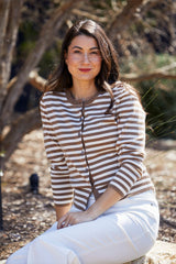 Jump Mono Stripe Cardi in Hazel/Vanilla - front view