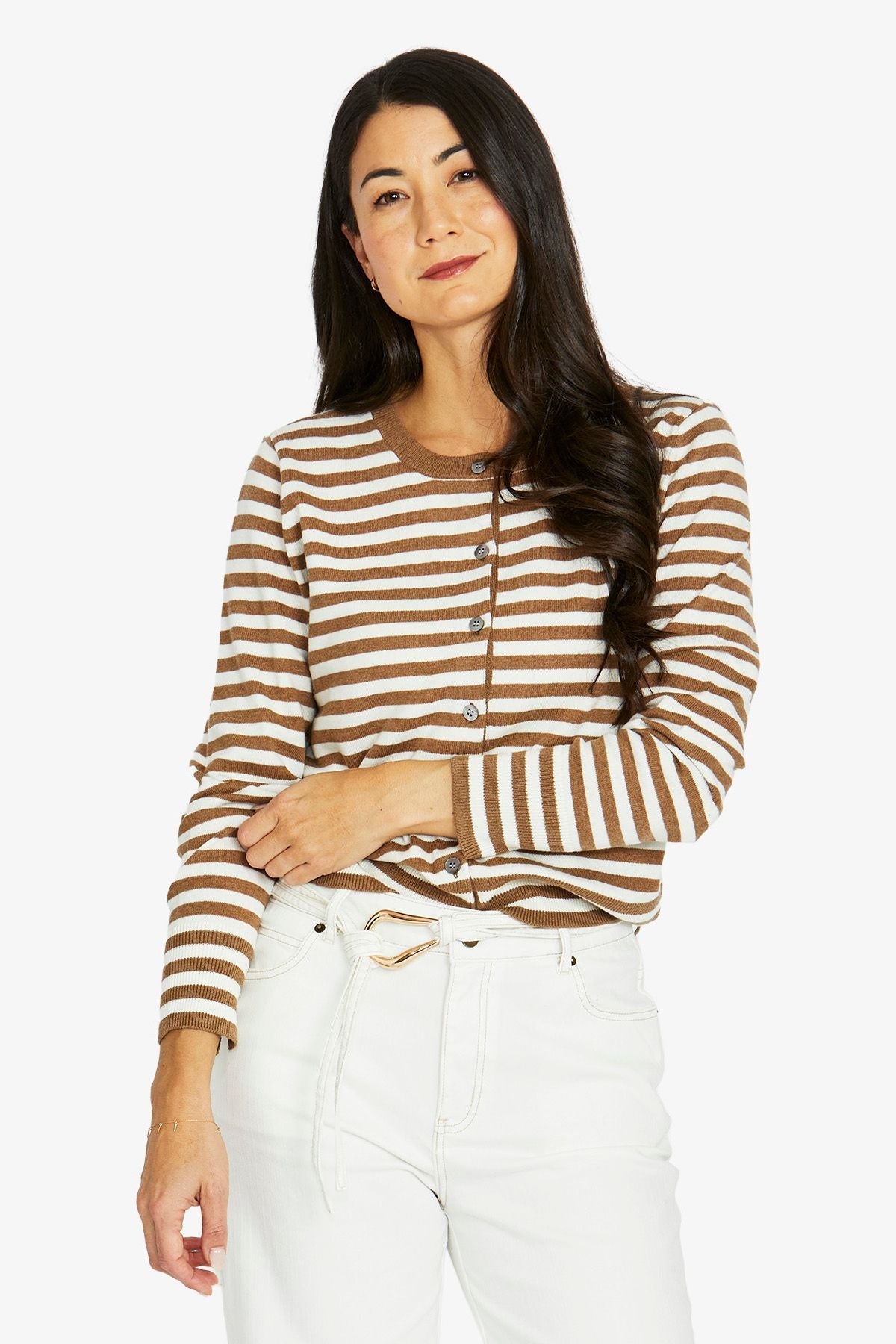 Jump Mono Stripe Cardi in Hazel/Vanilla - detail view