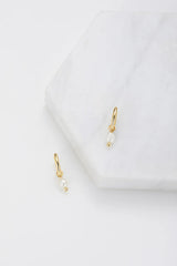 Gold Pearl Drop Huggie Hoop Earrings