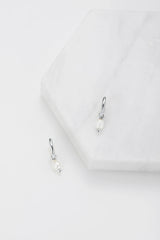 Silver Pearl Drop Huggie Hoop Earrings