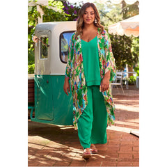 Linen Blend Wide Leg Pants - Green