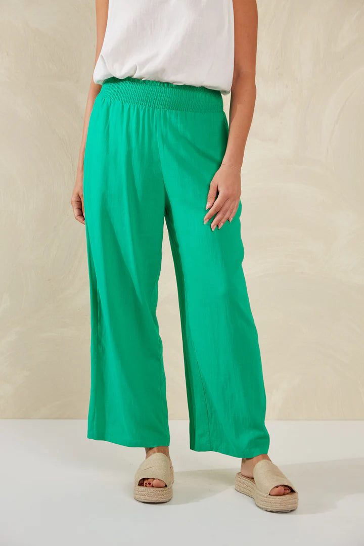 Linen Blend Wide Leg Pants - Green