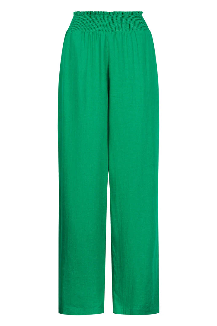 Linen Blend Wide Leg Pants - Green