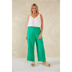 Linen Blend Wide Leg Pants - Green