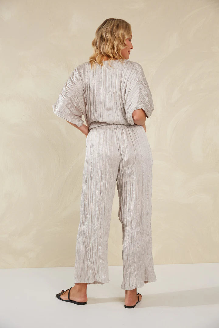 Plissé Wide-Leg Pants - Silver