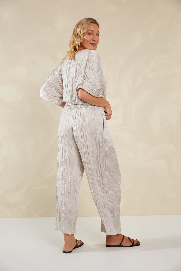 Plissé Wide-Leg Pants - Silver