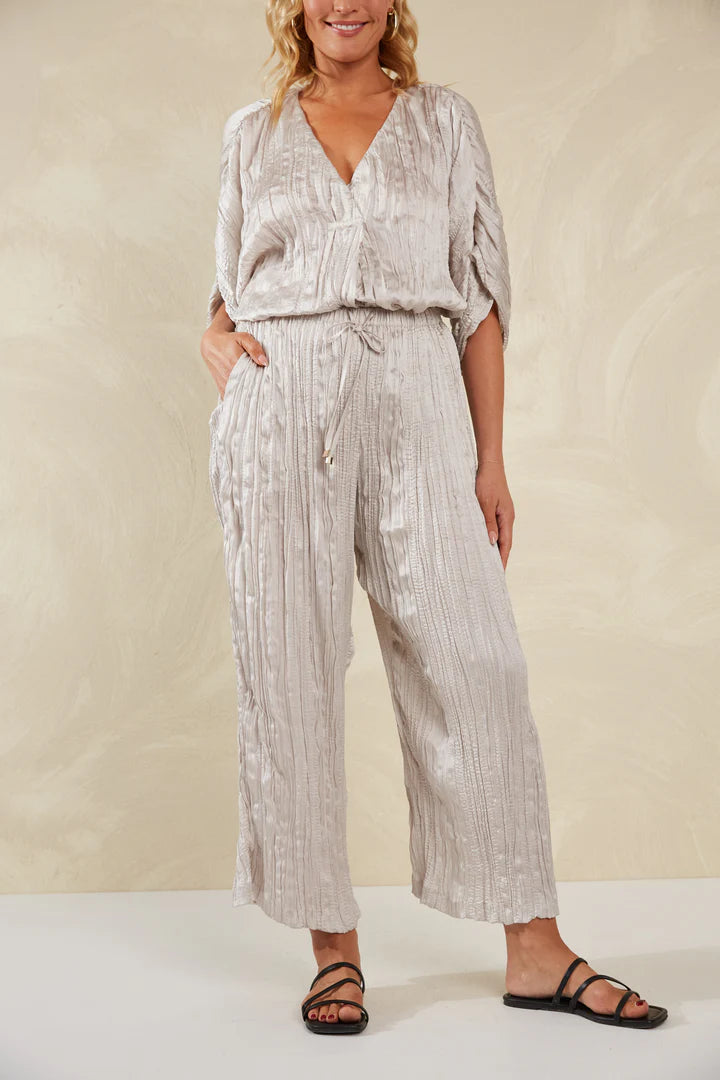 Plissé Wide-Leg Pants - Silver