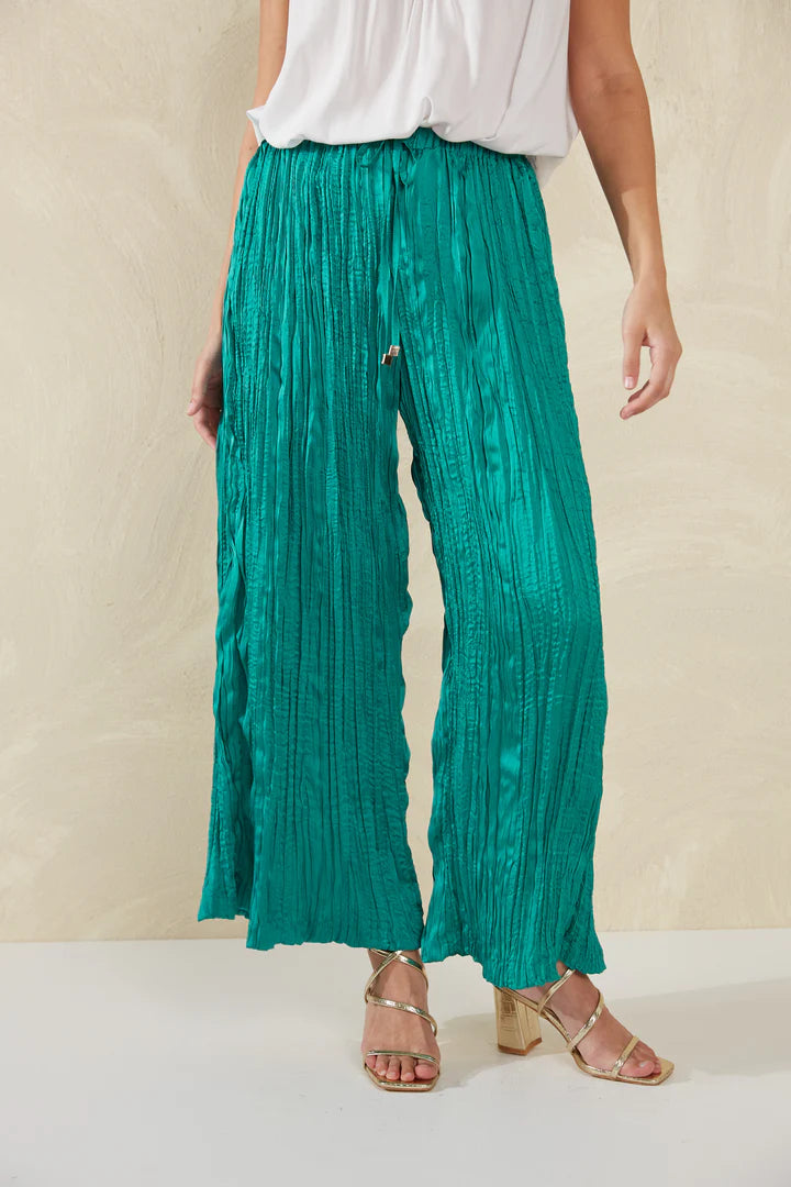 Plissé Wide-Leg Pants - Aqua