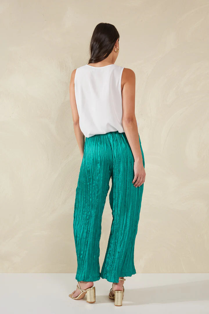 Plissé Wide-Leg Pants - Aqua