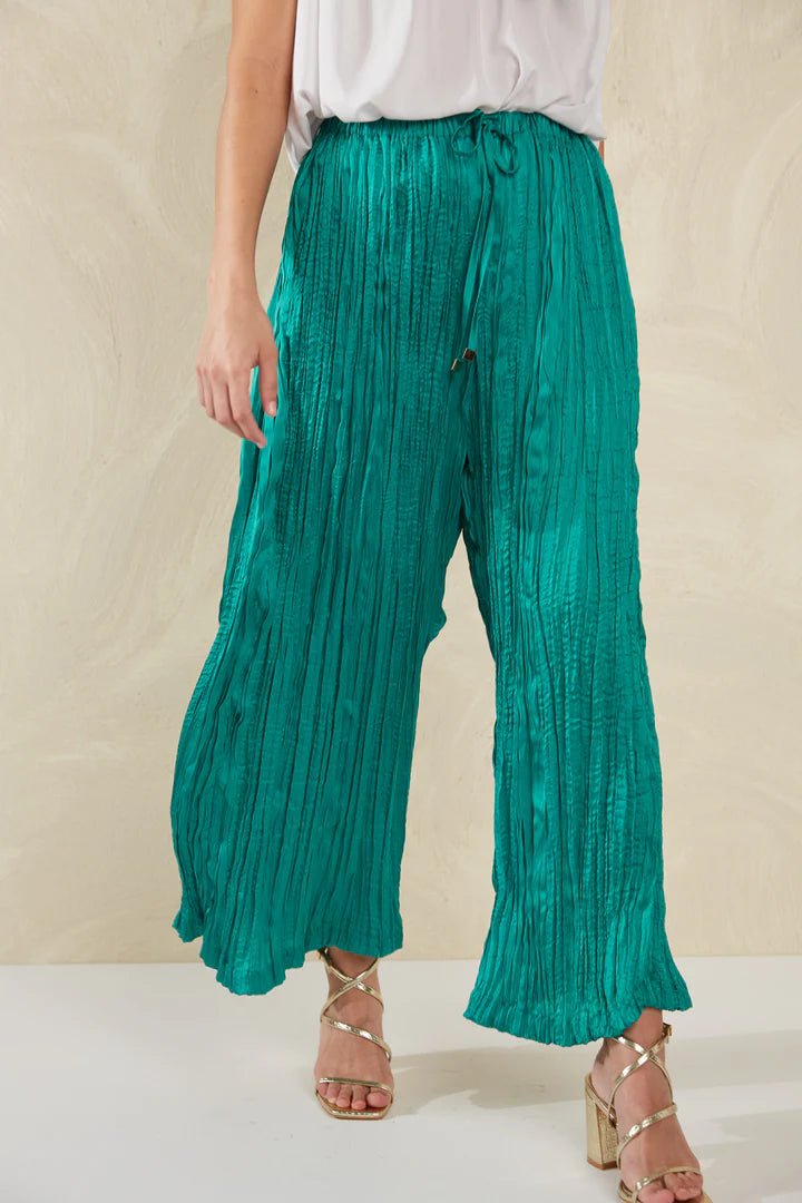 Plissé Wide-Leg Pants - Aqua