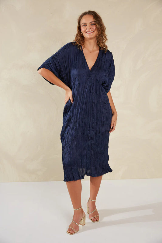 Plissé Dress - Navy