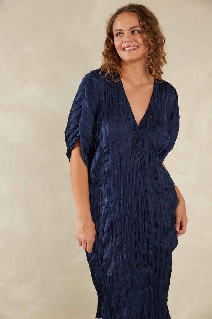 Plissé Dress - Navy