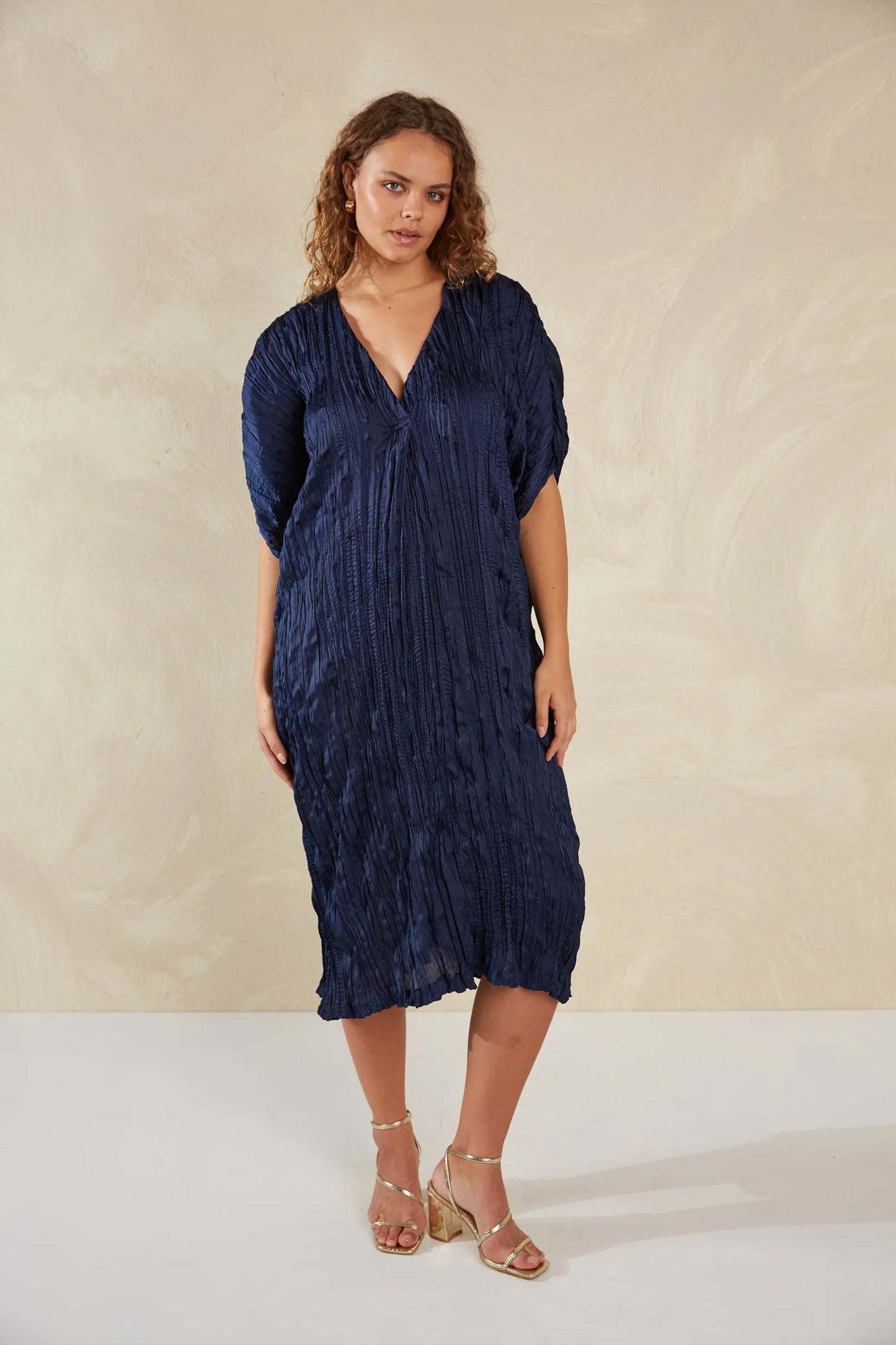 Plissé Dress - Navy