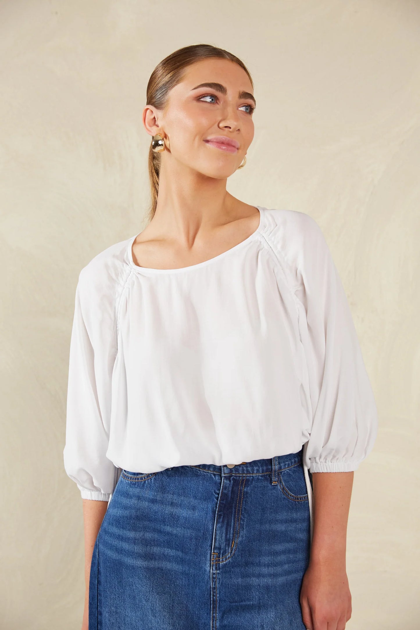 Cropped Drawstring Blouse - White