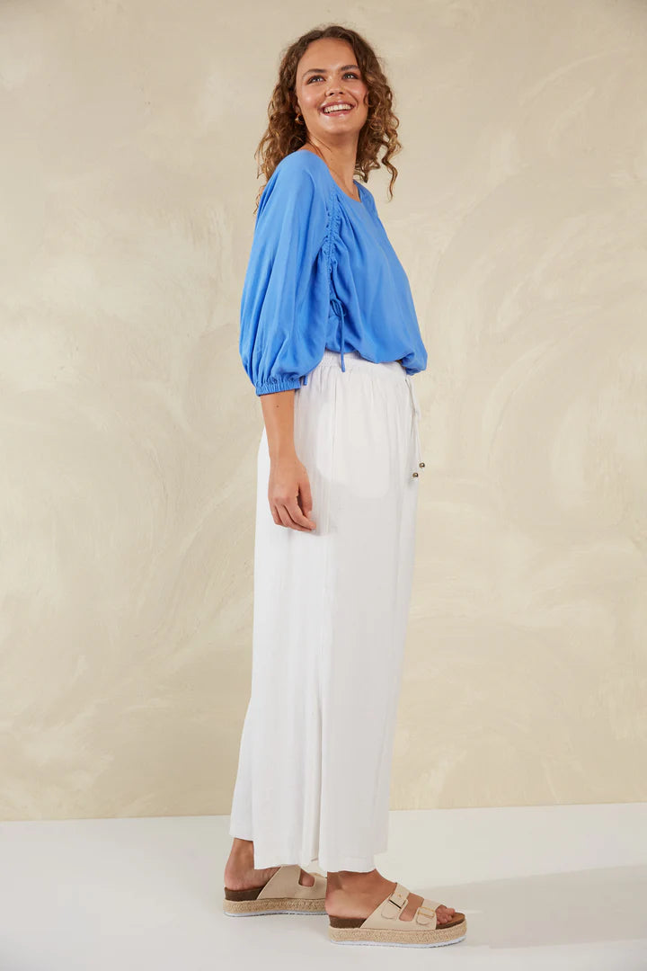 Cropped Drawstring Blouse - Blue