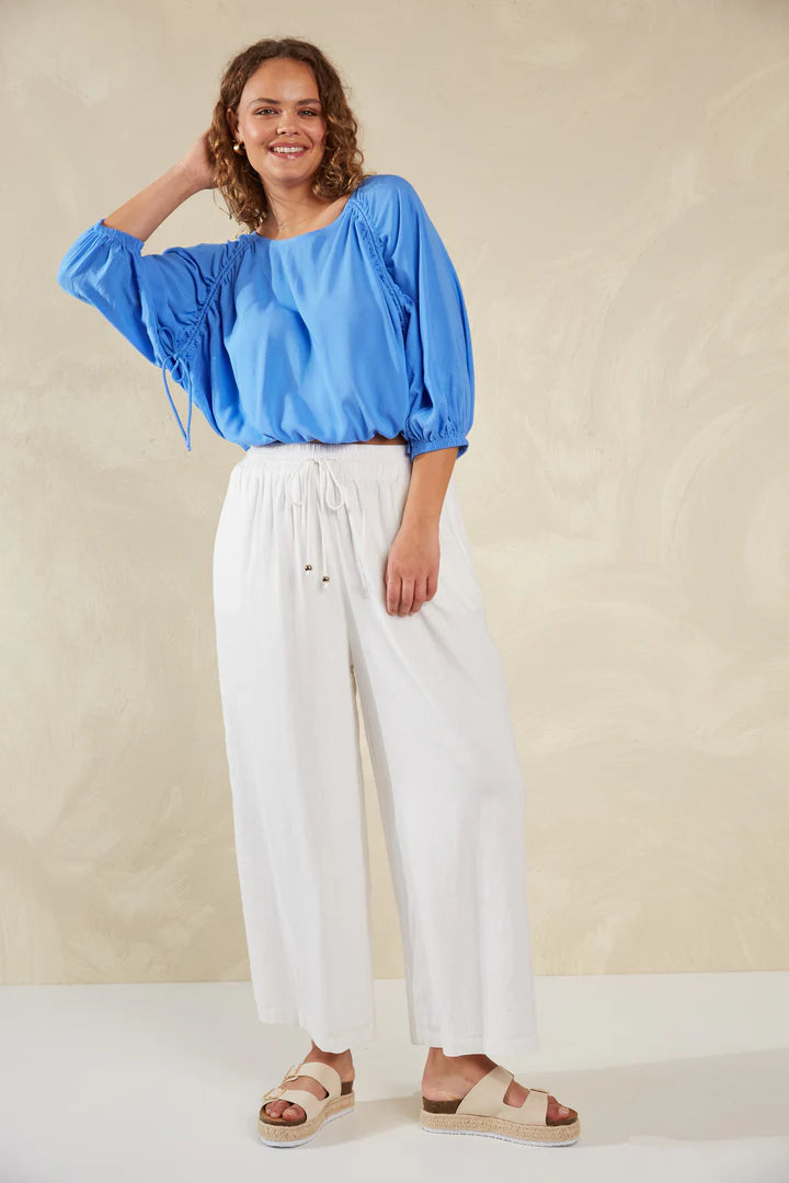 Cropped Drawstring Blouse - Blue