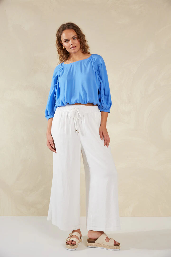 Cropped Drawstring Blouse - Blue