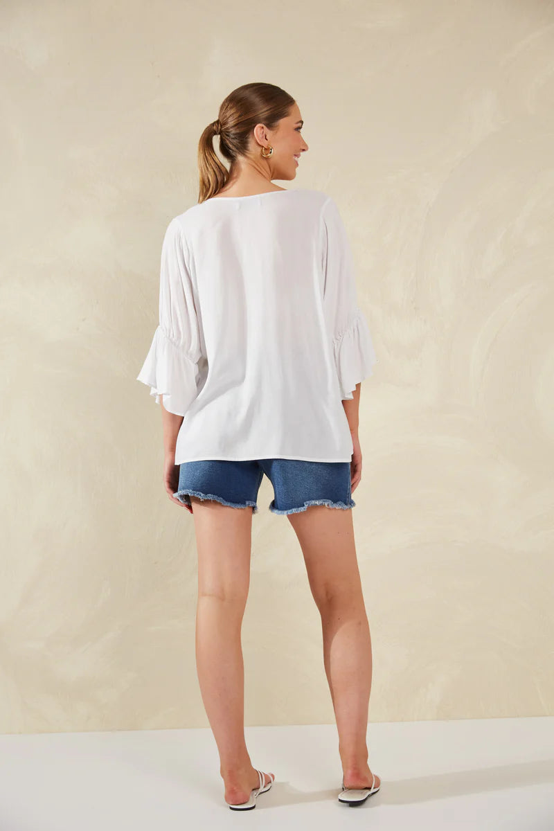 V-Neck Ruched Top - White