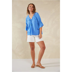 V-Neck Ruched Top - Blue
