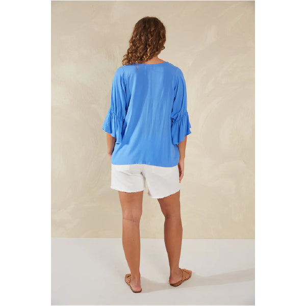 V-Neck Ruched Top - Blue