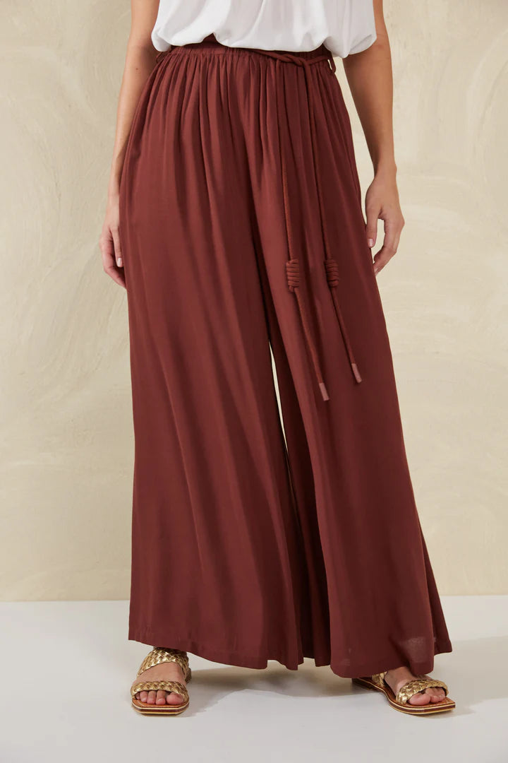 High-Waisted Wide-Leg Pants - Brown