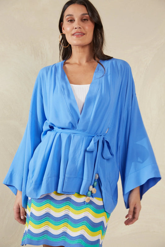 Relaxed Fit Wrap Top - Blue